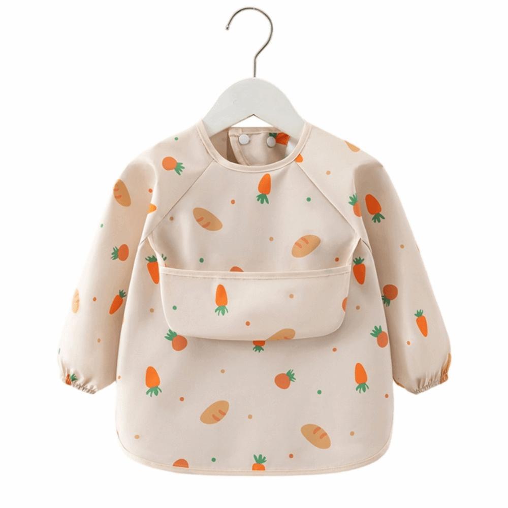Adjustable Toddler Long Sleeve Apron Soft Baby Rice Pocket Smock Child Feeding Bib  Meal Eating