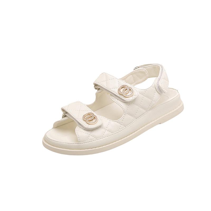 Xiaoxiangfeng Platform Sandals Women's Summer New Camellia Flat Bottom with Velcro Beach Shoes