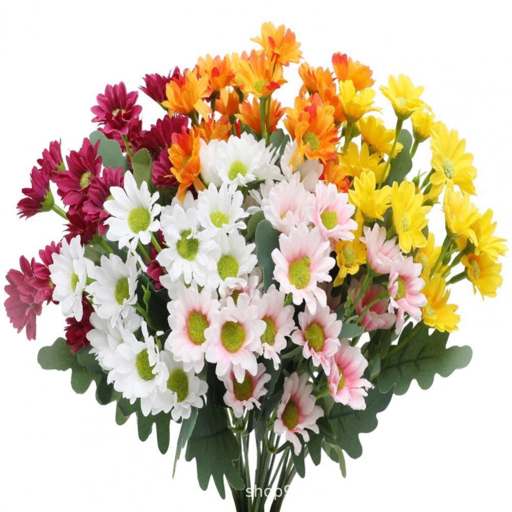 Multicolor Artificial Outdoor Sunset Mums Flowers 21 Heads Simulated Flower  for Wedding Decoration