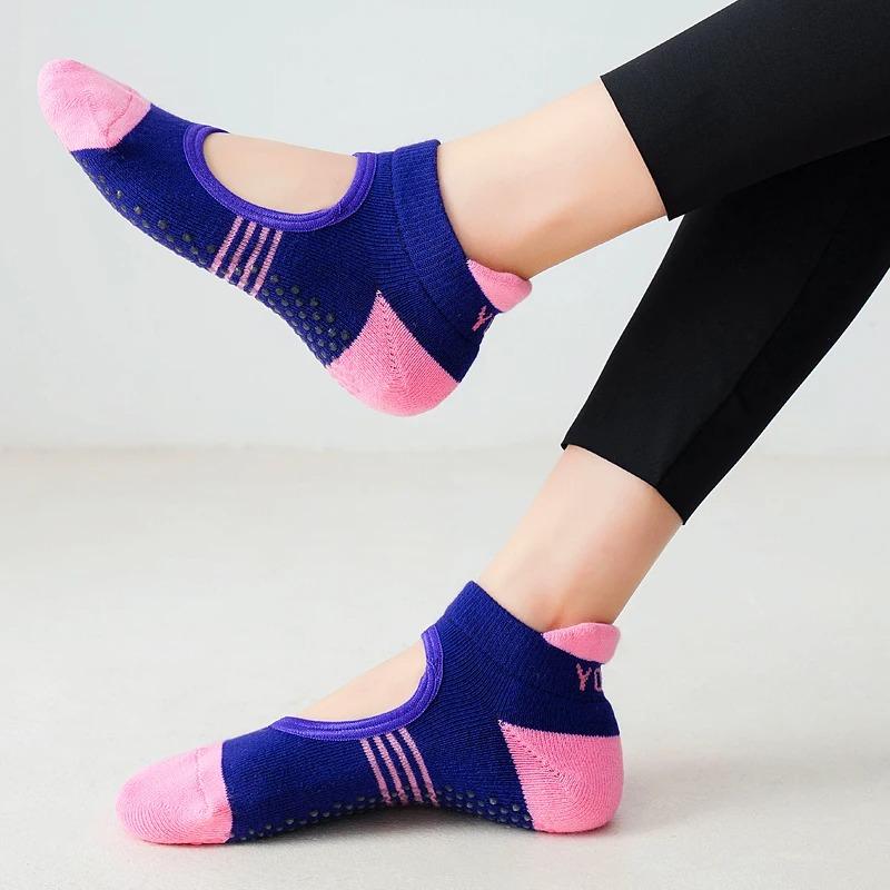 Women Backless Pilates Socks Towel Bottom Breathable Anti Slip Yoga Socks Ballet Dance Sports Socks Fitness Gym