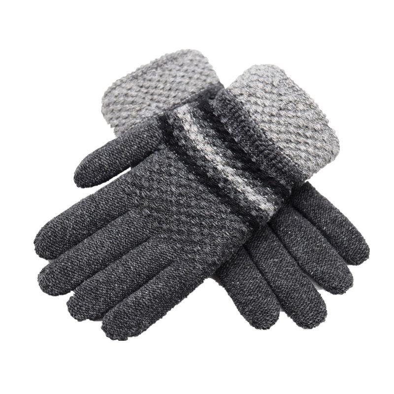 Men's Wool Gloves - Warm, Cold-Proof, Thick Knit Five-Finger Design for Autumn and Winter
