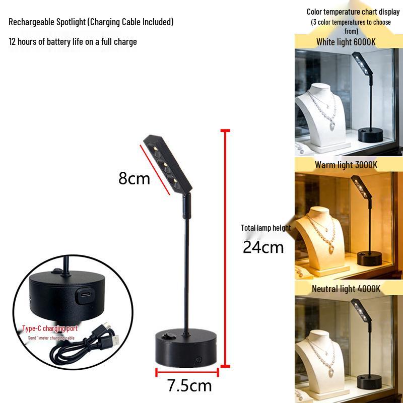 Wire-Free Jewelry Display Spotlight with Charging