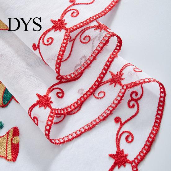 Easy Installation Pole Bag Valances Christmas Embroidered Valance Curtain, Sheer Light Filtering Candles Bells Curtains for Kitchen Windows