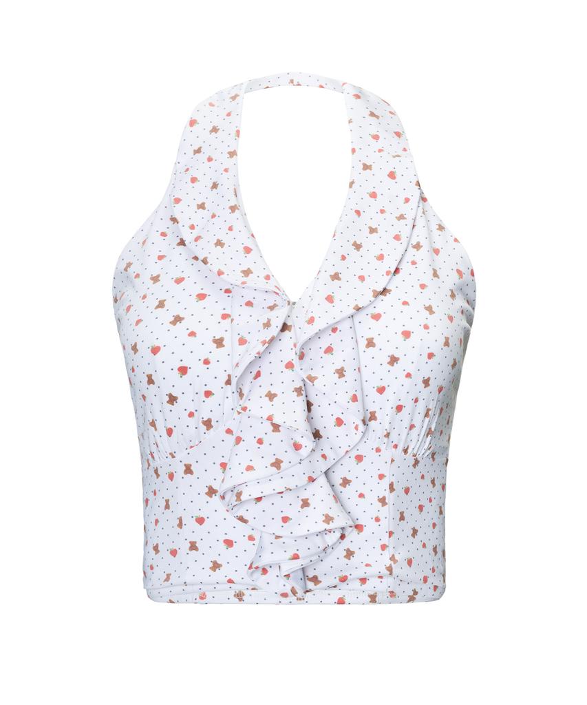 YOUHEE Heart Apple Halter Neck Blouse_White