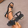 Fashion 2025 Summer New Women's Sandals Stylish Thick Heel Metal Elastic Sliding Women's Shoes Casual Style Comfortable Sandals Zapatos