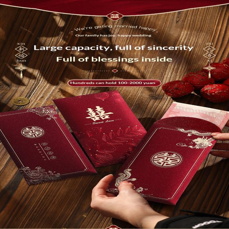 6pcs Wedding Kawaii Red Envelopes with Adorable Design for Marriage Gifts