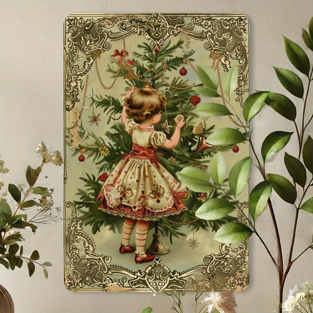 Vintage Christmas Metal Wall Decor 8x12 Inch - Festive Fun Scene for Living Room Café Decoration