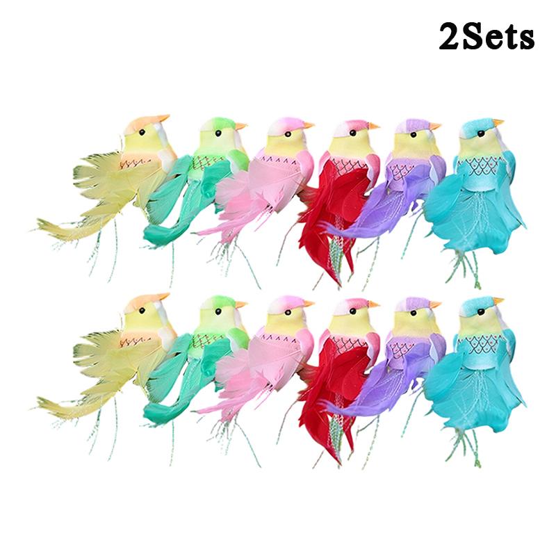 Simulated Long-Tailed Feather Bird Figurine Model Set Artificial Birds Ornament Colorful Feathered Home Garden Decoration