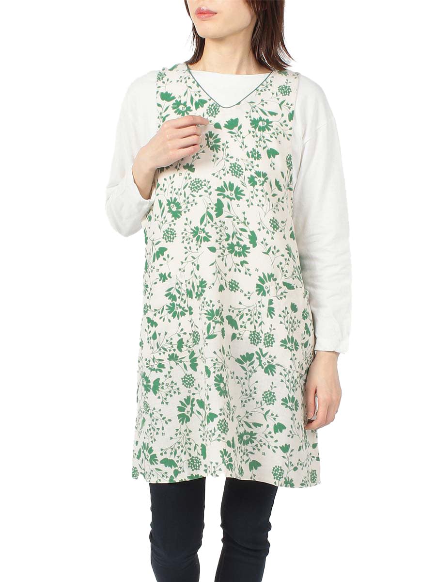 

polyester Libyan wildflower Free size [NAIGAI] 100% pattern, backless, setuki, back-tied, women s apron, 70373012, 30. Green,