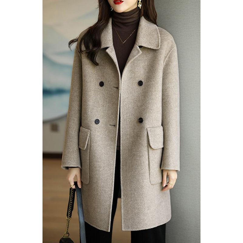 Elegant Tweed Coats Women Mid-length Woolen Coats Office Lady Autumn Winter Korean Style Solid Loose Warm Thick Jackets