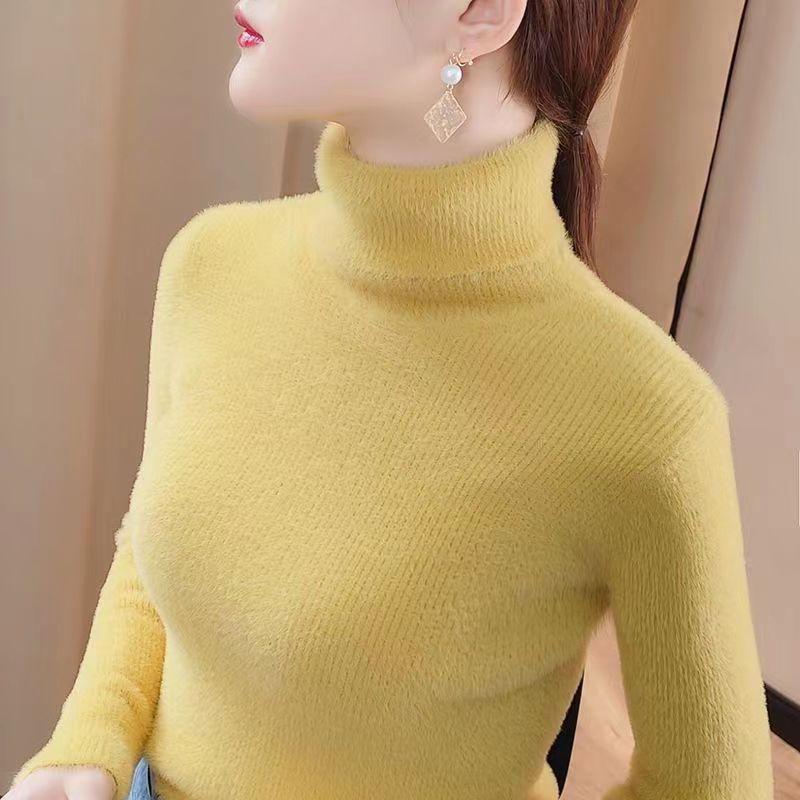 High Neck Sweater for Women New Winter Korean Style Pullover Slim Fit Inner Layer Long Sleeved Base Shirt Trendy