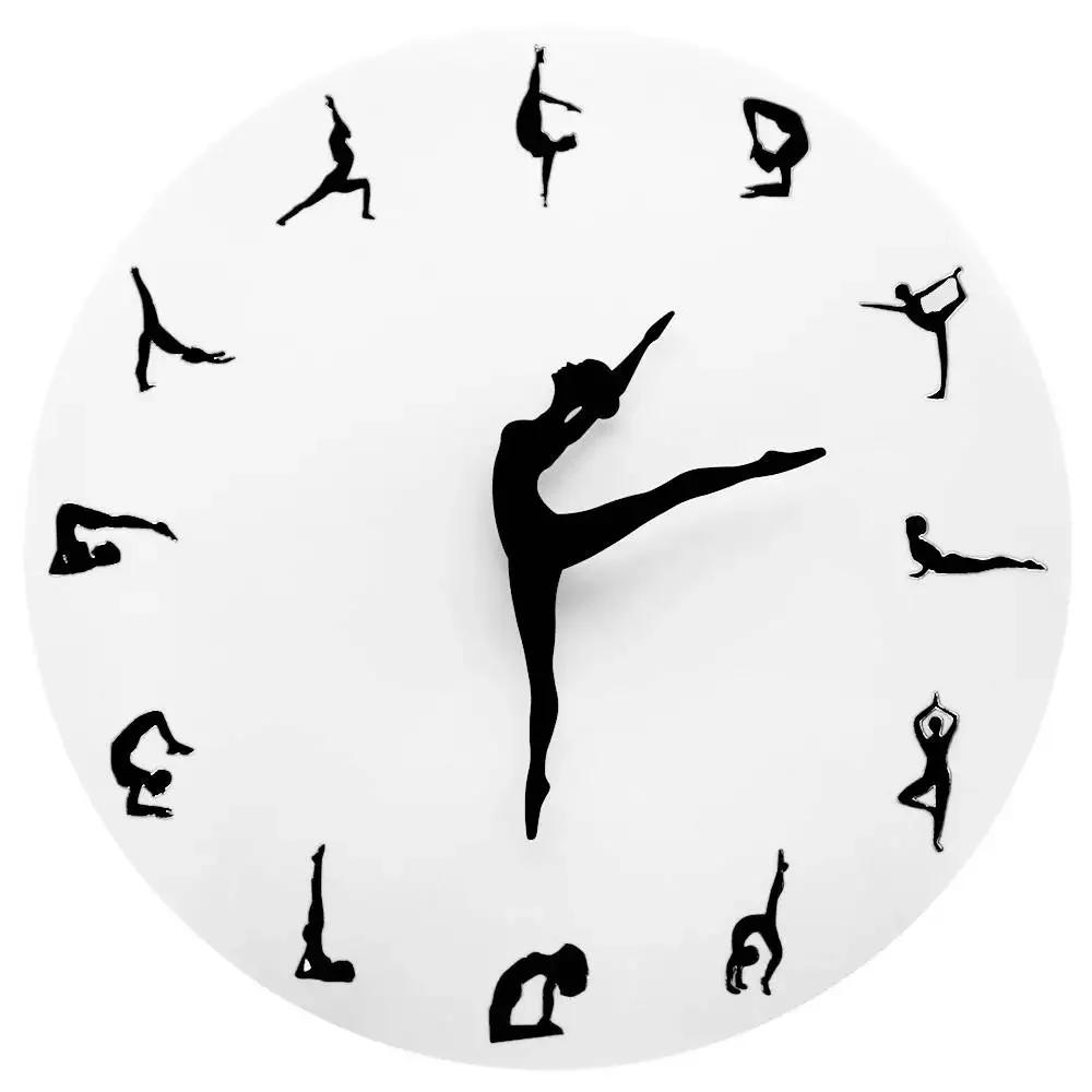 

Yoga Art Studio Decor Clock Postures Wall GYM Fitness Flexible Girl with Poses Gift for Women