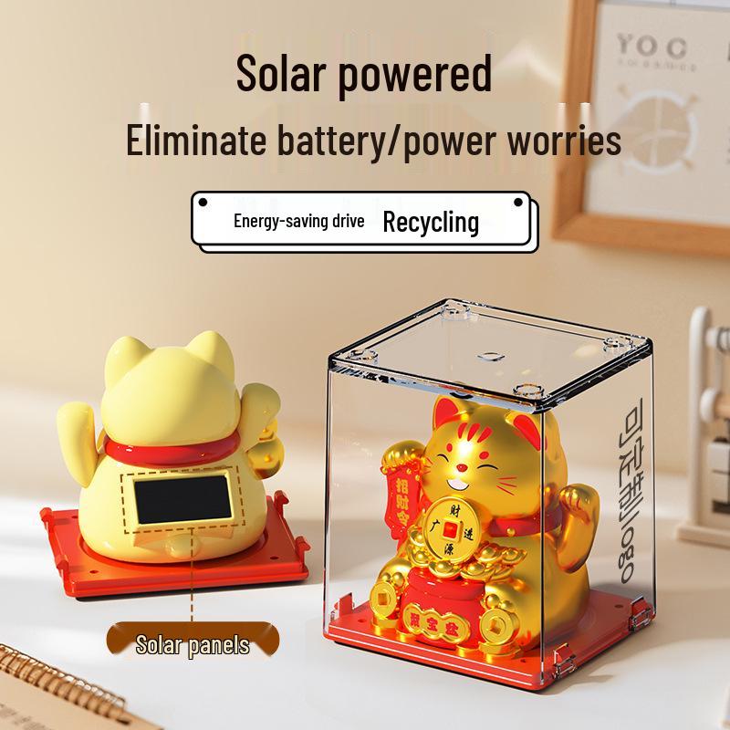 Solar Mini Waving Cat Model - Automatic Shaking Hand Ornament for Office, Desk, Car, or Gift