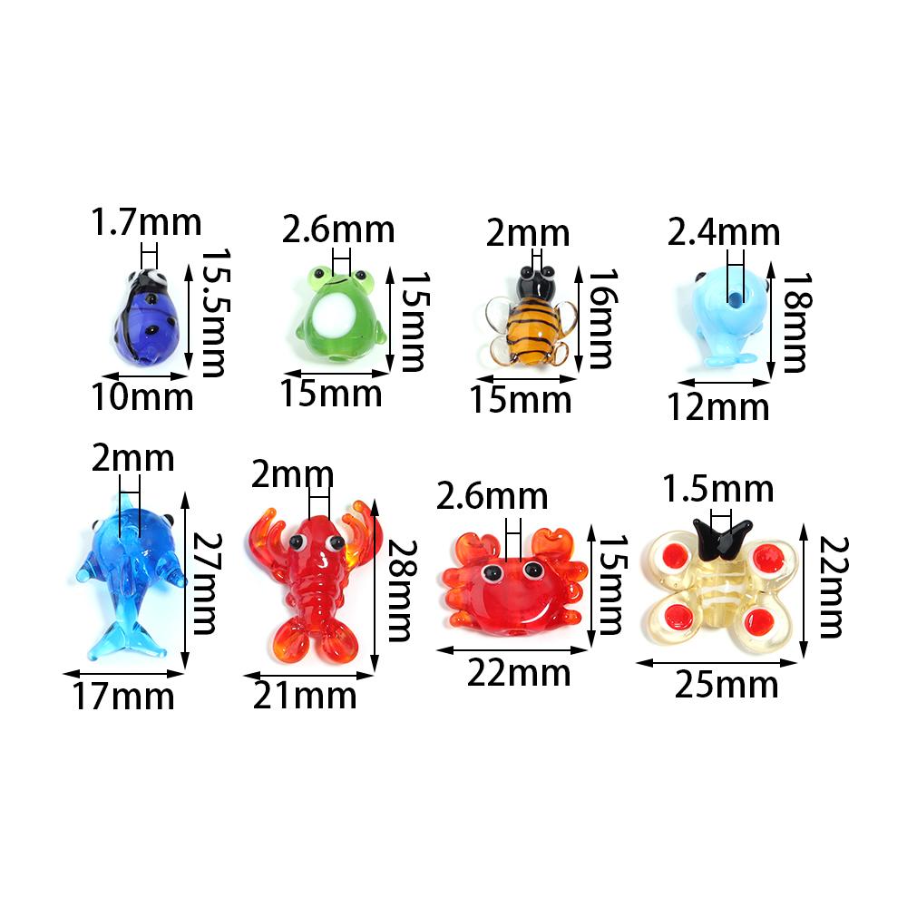 2-10pcs Animal Lampwork Beads Colorful Cartoon Crabs Shrimp Frog Fish Glass Loose Beads For DIY Jewelry Making Bracelet Keychain
