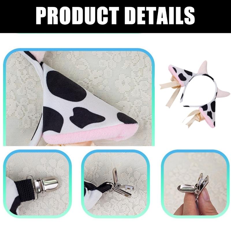 Cow Costume Set Lovely Cow Ear Hair Hoop Mesh Skirt Cow Ear Headband Plush Tail Bowtie Party Supplies for Halloween