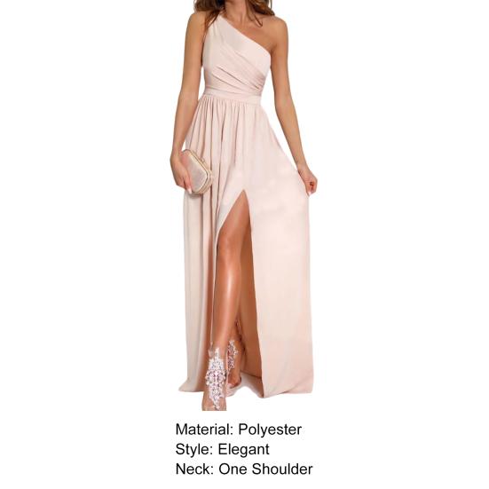 Dámské jednobarevné šaty s jedním ramenem rozdělené do všech večerních šatů Dámský oděv