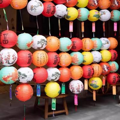 Luminous Chinese Mid Autumn Lantern Traditional Round Paper Lantern  Shopping Mall