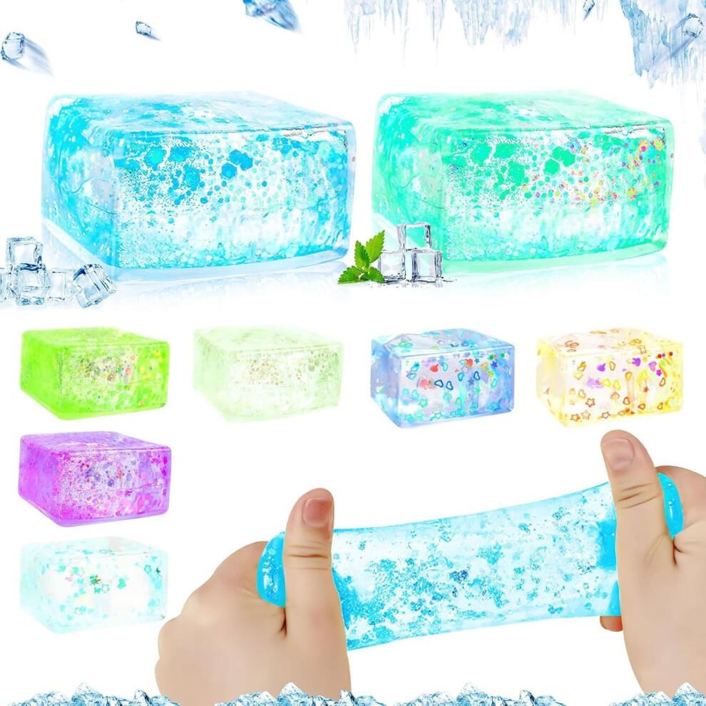 Squish Stress Toys, Glitter Slow Rising Fidget Sensory Toys, Large TPR Squeeze Toys for Adults ADHD Focus Anxiety Relief