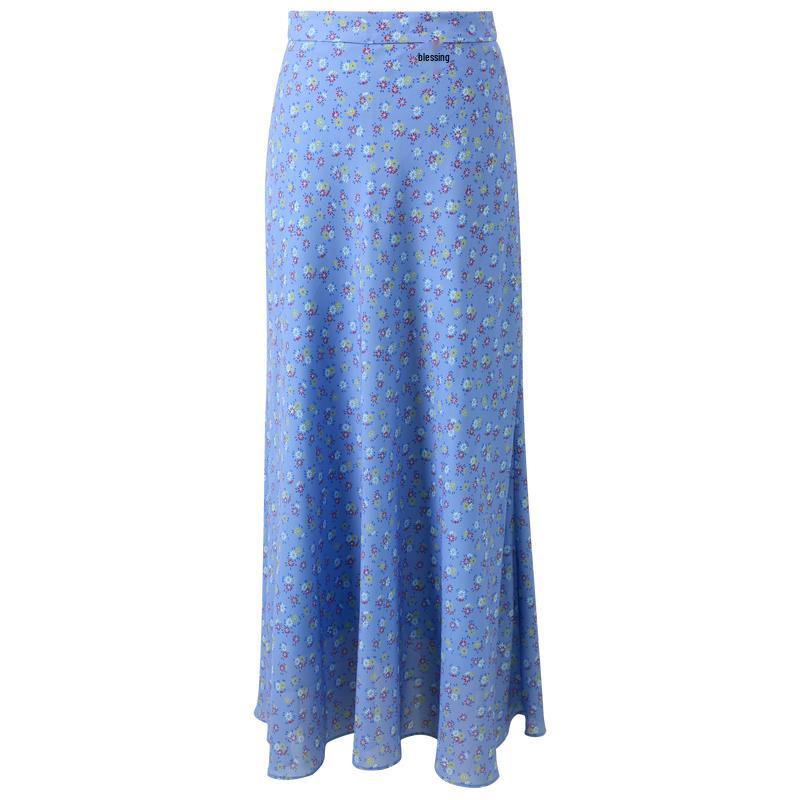 Sancai 2026 Summer Floral Chiffon A-Line Maxi Skirt M