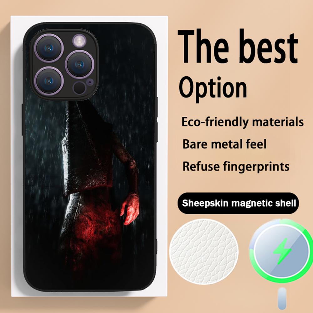Classic thriller Pyramid Head Silent Hill Phone Case For iPhone 16 15 14 13 12 11 Plus Pro Max High-end Luxury Magsafe Sheepskin