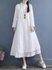 Spring Womens Dresses Vestidos Robe Elbise Loose Plus Size Cotton Linen Double Layer Long Dress