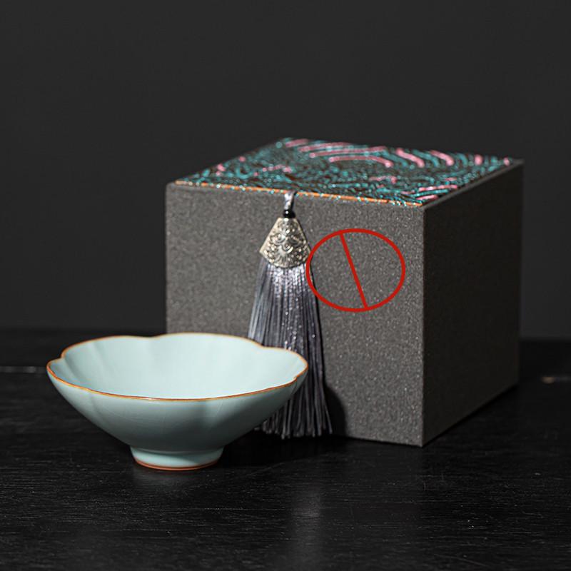 Ru Kiln Crackled Ceramic Gongfu Tea Tasting Cup - Cultivable Master Cup in Gift Box Packaging.