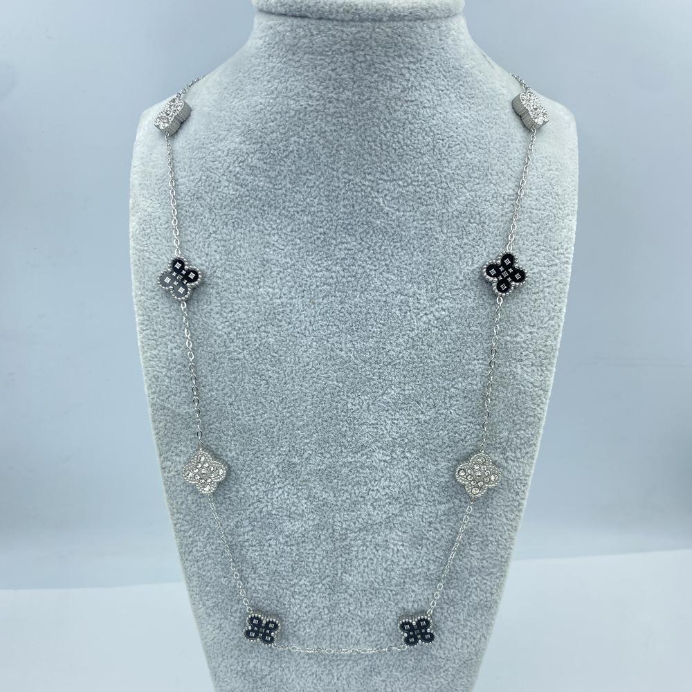 Acier Titane 13MM 60+5CM 10 Fleurs Double Face Trèfle à Quatre Feuilles Porte-Bonheur Collier pour Dames