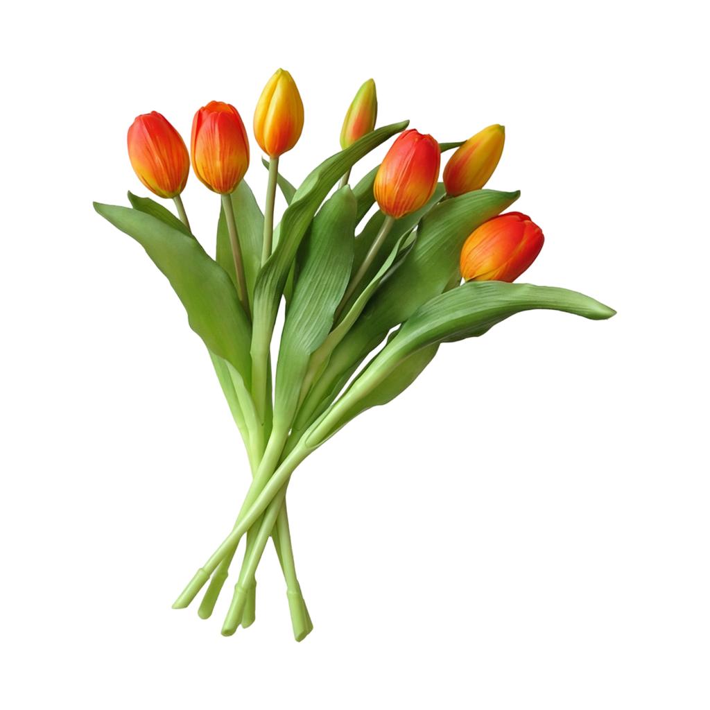 Artificial Soft Rubber Bouquet, 7-Head Short-Stem Fake Tulips, Home Living Room Decor Faux Flowers