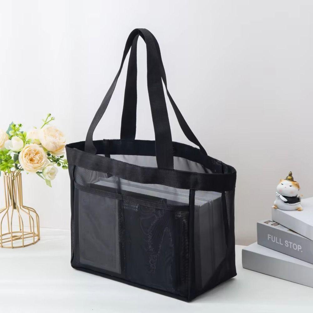 Transparent Nylon Mesh Beach Bag Breathable Swimming Mesh Tote Travel Net Handbag Grooming