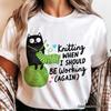 Knitting Black Cat Cute T-and Kids Tshirt, Funny Working Crafter Phrase Tee