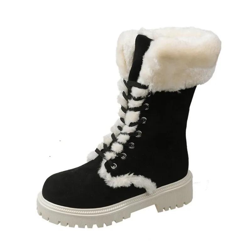 Women's Shoes on Sale Fashion Sleeve Women's Boots Winter Round Toe Plush Fleece for Warmth Middle Barrel Low Heels Snow Boots