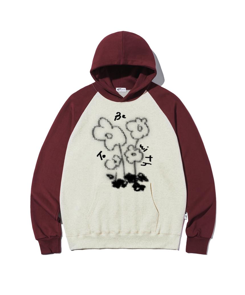 Escape From To Be With Print Raglan Color Block Hoodie Oatmeal M