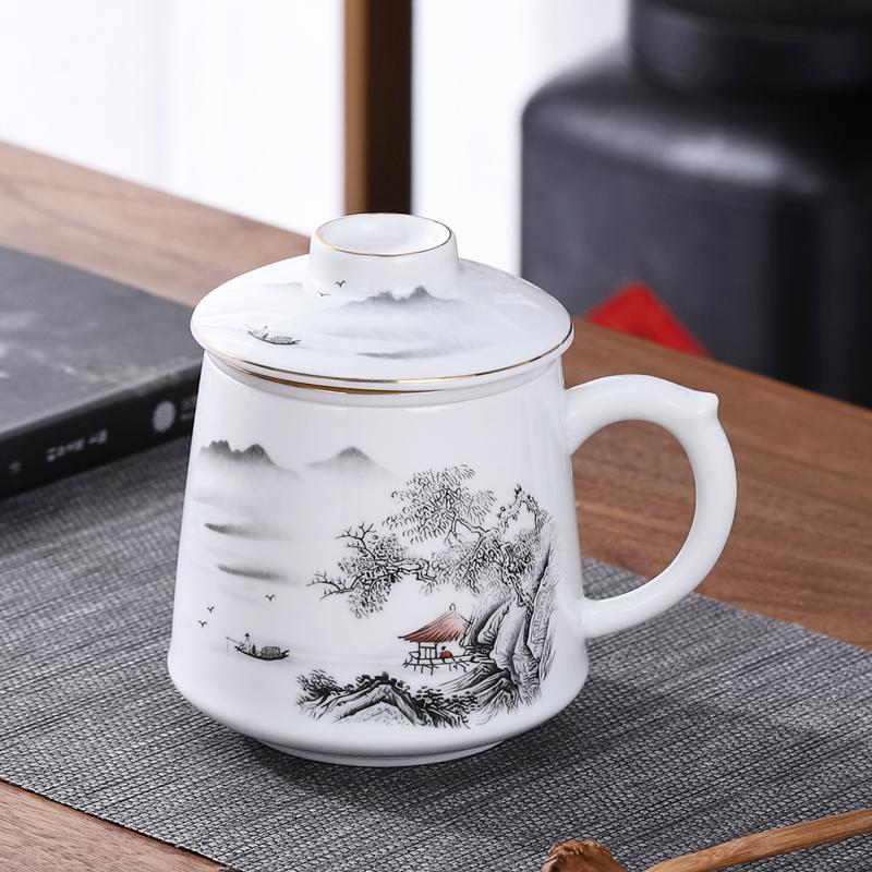 Ceramic Tea Infuser Mug with Lid and Custom Logo - Large Capacity