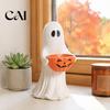 Kid Friendly Halloween Ornaments Resin Ghost Statue with Pumpkin Candy Bowl, Cute Figurine, Trick Seasonal Home Shelf Accessories or Treat Holder for