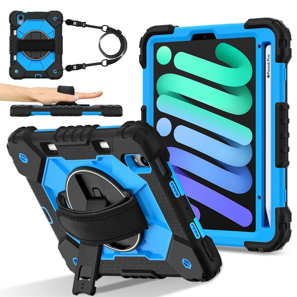 Heavy Duty Protective Cases for iPad Mini 6 A17 Pro Full Body Shockproof Protection Cover with Kickstand Hand Crossbody Lanyard