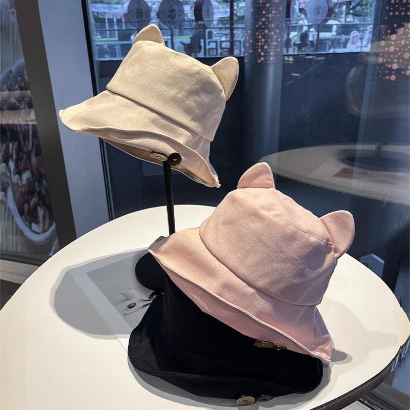 Summer Cat Ear Fisherman Hat With Sun Protection Adjustable Wide Brim For Casual Women