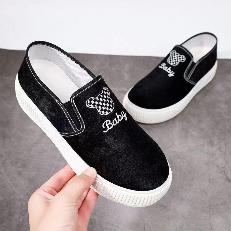 Canvas shoes female students spring new semi-drag lazy one pedal versatile breathable large size white shoes board shoes