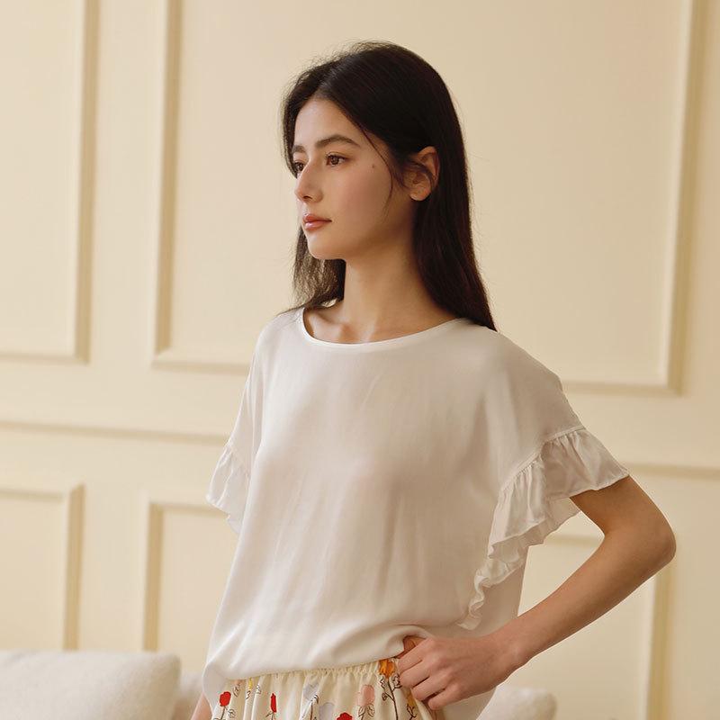 Fairy, Human Cotton Satin White T Summer Small Fresh Printing Lace Edge Home Shorts, Multi-color Home Pants