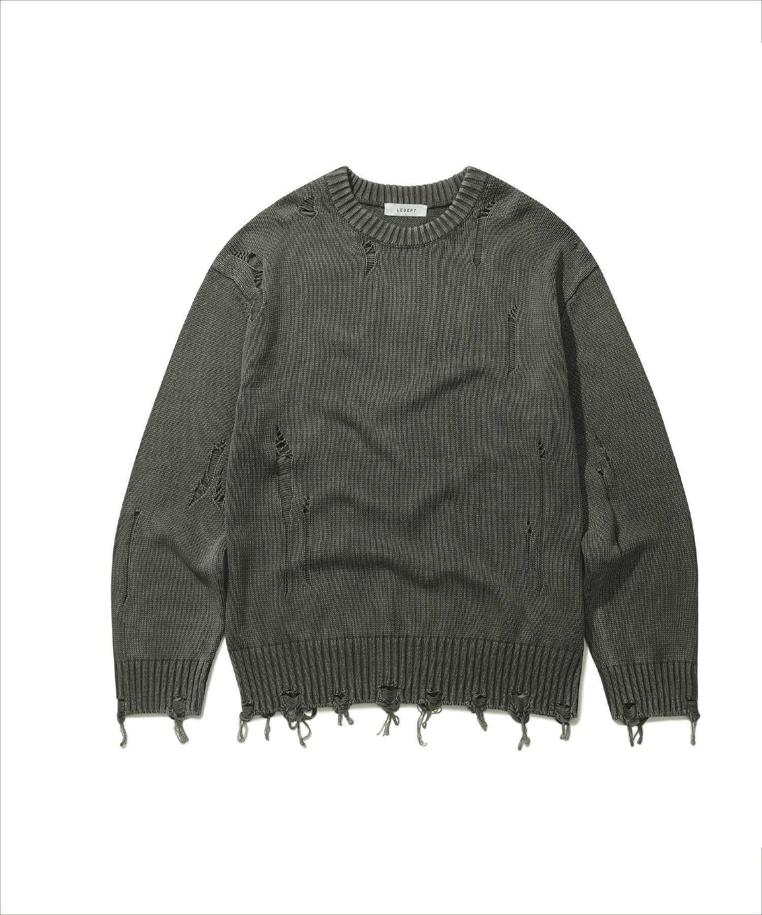 Le Dept [Zhivanov X Le Dept] Garment Damage Round Pullover [Khaki - Zhivanov Pick] Khaki - Jeebanoff/S