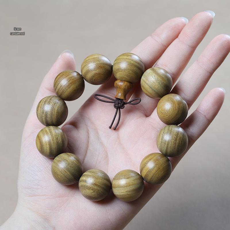 Men's Small-Leaf Red Sandalwood & Green Sandalwood Bracelet with Yellow Rosewood and Ebony Buddhist Beads 2.0".