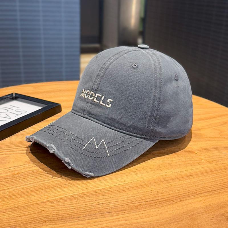 Baseball Cap Broken Brim Embroidery Letter Hat Female Peaked Cap Male Face Small Spring and Autumn Wide Brim