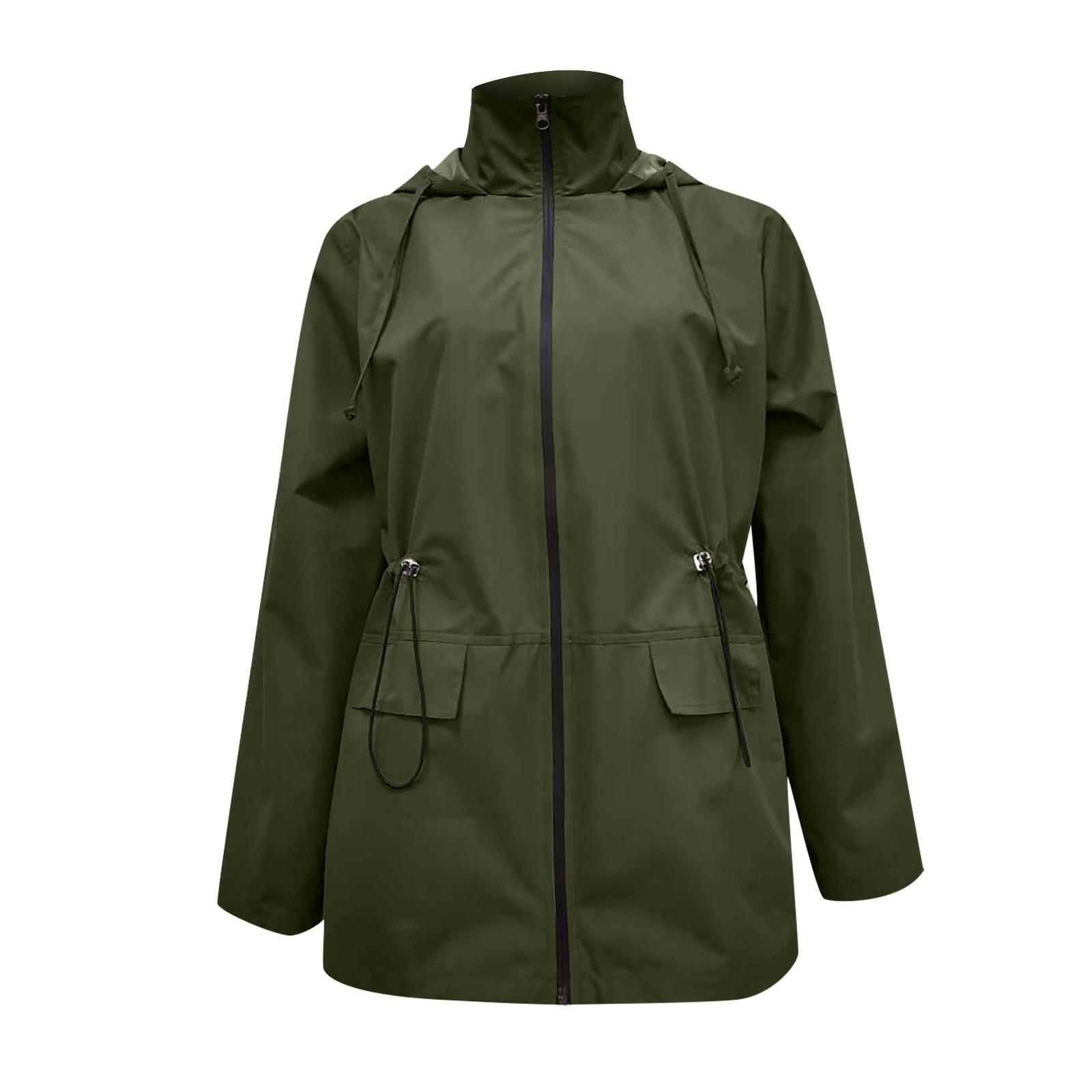 

Модная женская повседневная водонепроницаемая ветровка на молнии с капюшоном L зелёный