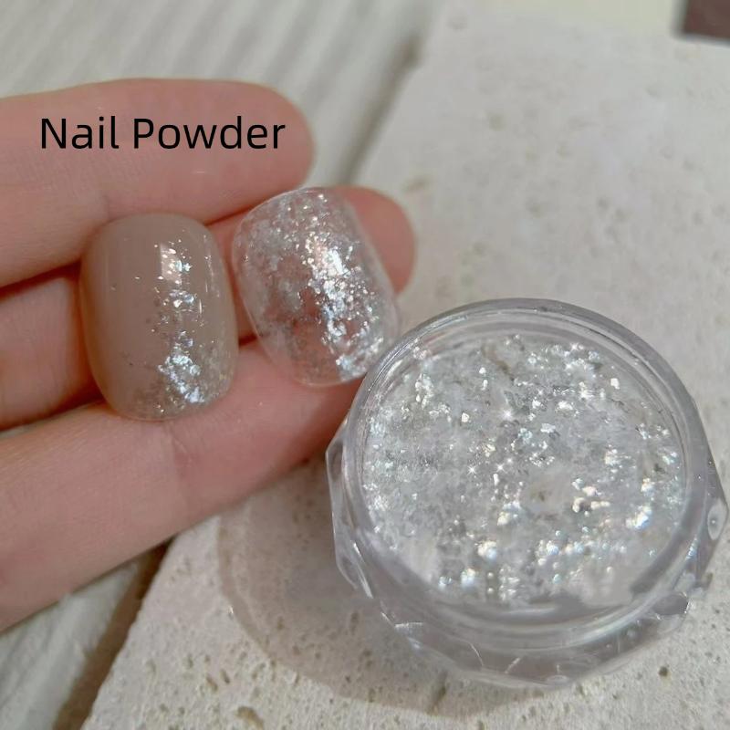 Hochwertiger Schnee-Puder Ultra-dünne Nagel-Flakes Feiner Schimmer Opal-Glitzer Material Transparente Silberne Nagelkunst-Dekorationen