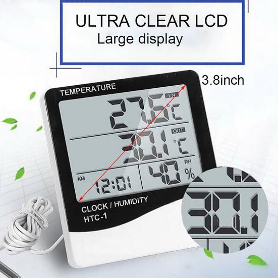 Digital Thermometer Large Screen Easy to Use Plastic Temperature Humidity Monitor Home Decor