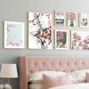 Paris City Pink Flower Peach Blossom Vintage Car Bike Wall Art Mural Canvas Painting Living Room Home Decor Poster Print Picture