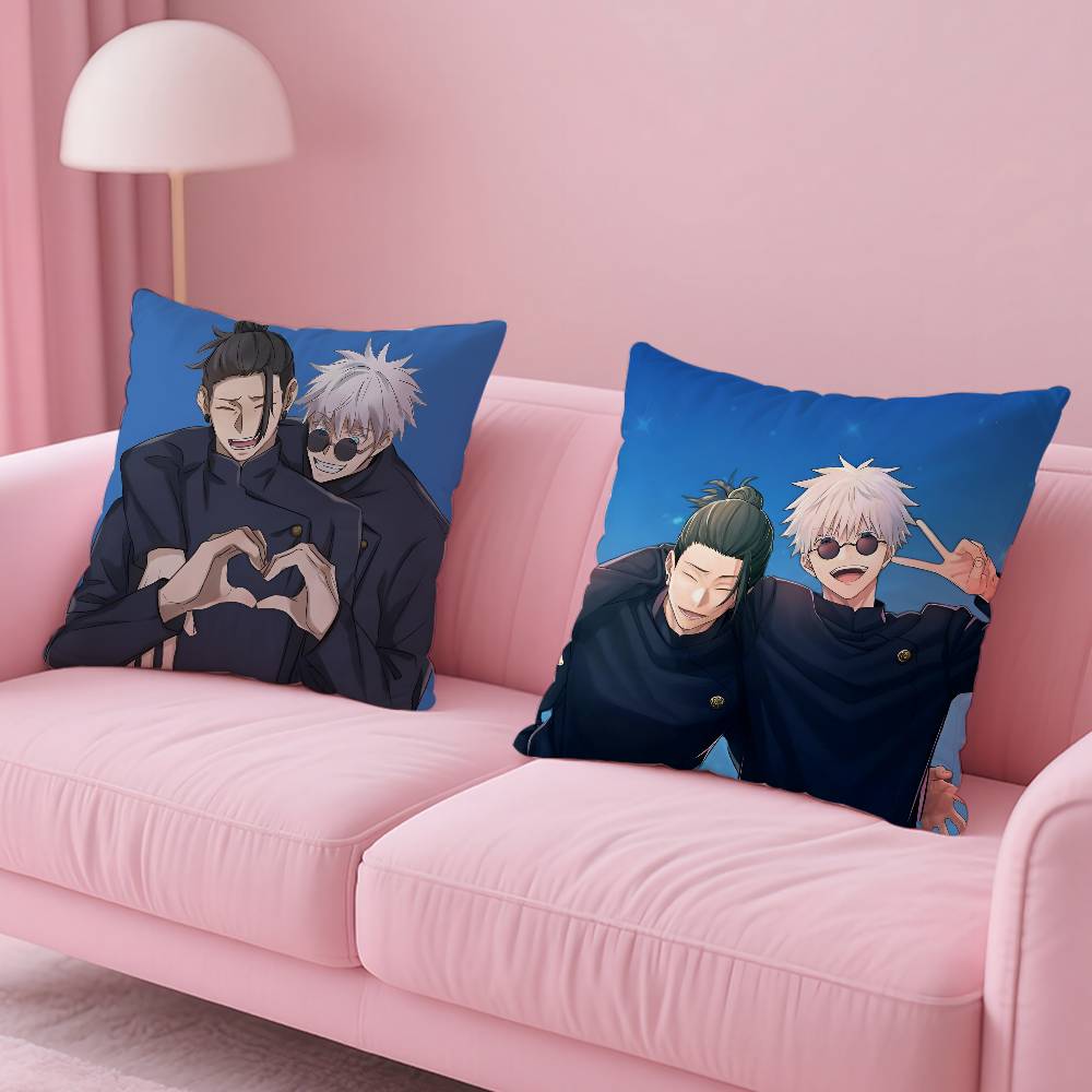 Hot Anime J-Juiutsu Kaisen Pillow Case Anti-dustmite Pillowcase Invisible Zipper Silky Short Plush Sofa Cushion Cover