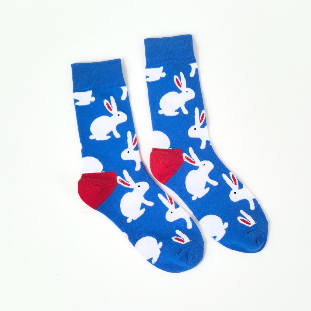 1 Pair Cartoon Cute Bunny Pattern Color Clashing Fashion Comfortable Women's Mid-calf Socks Suit In All Seasons