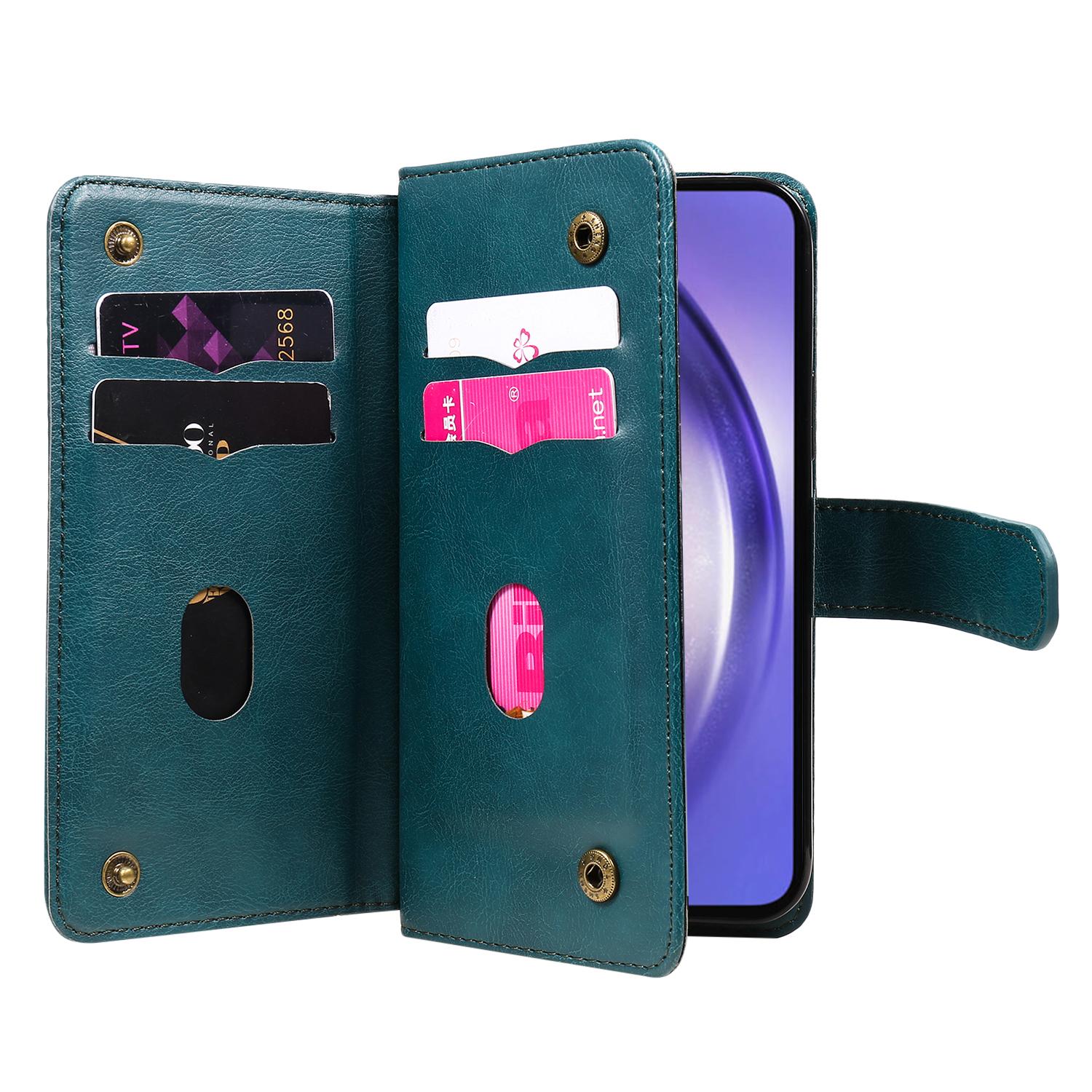 

For Samsung Galaxy A55 5G Leather Case with 10 Card Holder Phone Cover Stand Green