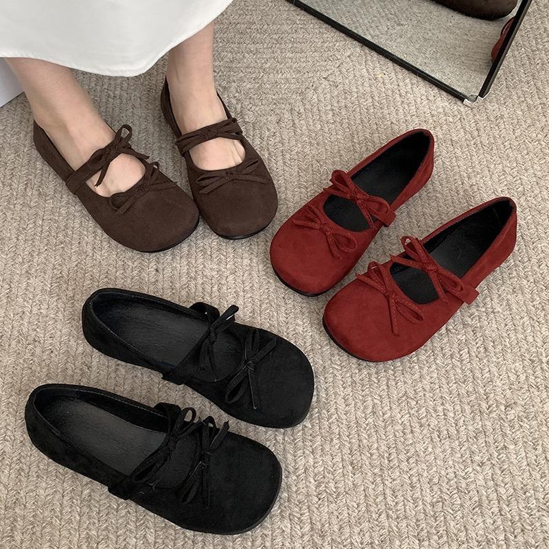 Shoes for Woman Shallow Mouthed Ballet Flats Solid Color Slip On Bow Mary Jane Women's Shoes Soft Sole Casual Red Single Loafers