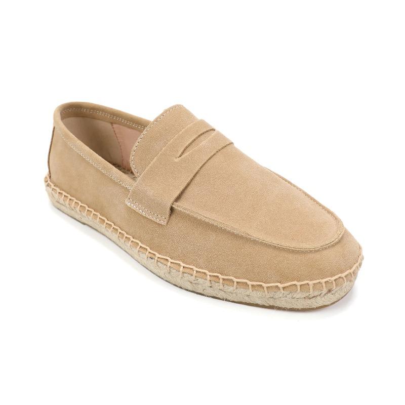 LUXSOLE Men's Jute Espadrilles Slip On Loafers Cow Suede Leather Casual Shoes